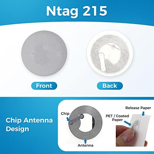 Tag NFC NTAG215 Adesivos 504 bytes 50pcs O tamanho da moeda de 25 mm suporta perfeitamente todos os telefones e