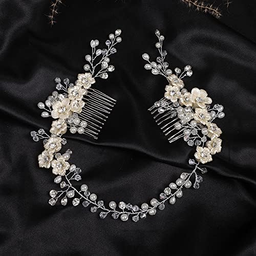 Jumwrit Flower Bridal Hair Band Rhinestone Crystal Hairpiece Pearl Hair Pear para Brides Damada de noiva Acessórios de