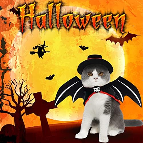 Trajes de animais de estimação CAT COSPLAY 3 PCS, Vampire Cloak com Chapéu -Capinho Bat Wings Cosplay Pet Cosplay Fantasmas para pequenos gatos roupas engraçadas para férias para Black Halloween noite