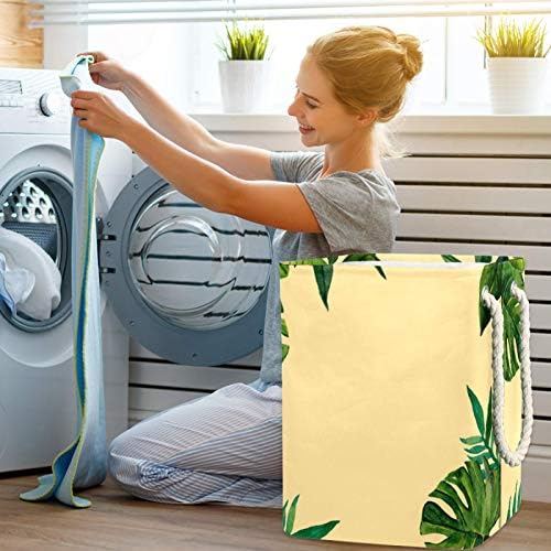 Deyya Tropical Yellow Leaf Laundry Cestas dificultam altura de altura dobrável para crianças adultas meninos adolescentes