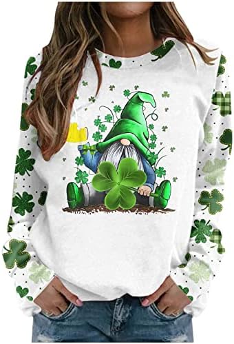 Funny St Patrick's Day Sweworkshirts for Women Gnome Cute Shamrocks Camisetas gráficas Tops de férias de manga longa roupas