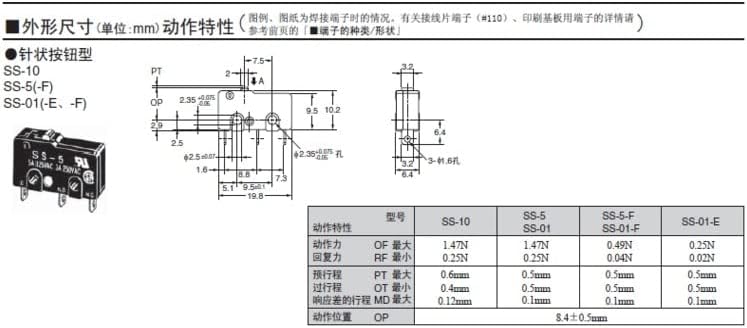 [VK] Original Japão SS-10 Limite de AVC pequeno Botão 10.1a 19,8 * 6,4 * 10,2mm Switch