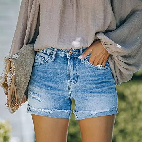 Miashui Olive Roupos para mulheres shorts altos buracos de jeans de jeans de calça esticada cintura mulheres tassal