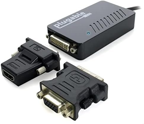 Plugable USB 3.0 para DVI/VGA/HDMI Adaptador gráfico de vídeo para vários monitores de até 2048x1152 suporta Windows 11, 10,