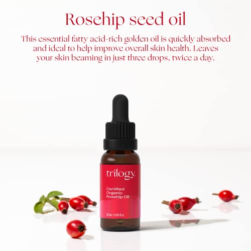 Óleo de Rosépia Orgânica Certificada por Trilogia - O óleo puro Rosehip reduz a aparência de rugas, cicatrizes, estrias e tom de