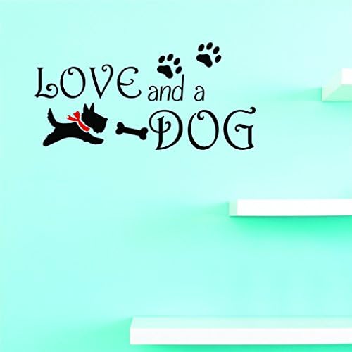 Design com decalques de vinil amor e uma arte de parede de cachorro tamanho 20 polegadas x 40 polegadas