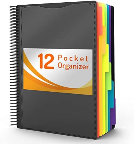 12 Pocket Project Organizer, FORVENCER 1/6 CUTO Organizador do fichário com rótulos pegajosos, pasta de bolso multi com zíper bolsa,
