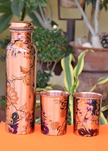 Recurso de cobre de design de flores com 2 vidro conjunto, 900 ml por Índio colecionável
