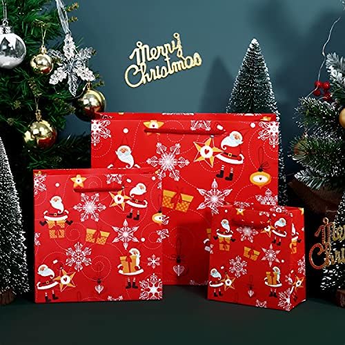 Parsup Sacos de presente de papel de Natal com alças 15pcs, sacolas de embrulho reutilizáveis ​​bolsas de papel de tamanho variado