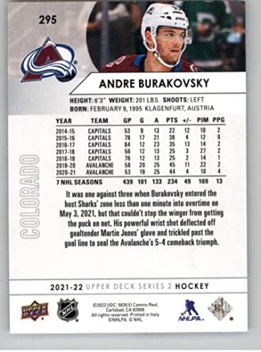 2021-22 Deck superior #295 Andre Burakovsky Colorado Avalanche Series 2 NHL Hockey Trading Card