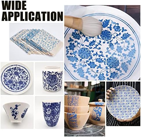 Benecreat 8 Styles Decalques de cerâmica Cerâmica de porcelana azul e branca Papel de transferência de argila, Papel de flor