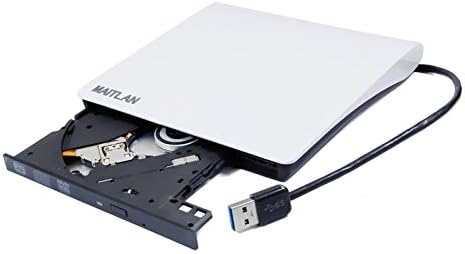 Unidade óptica de DVD externo portátil Ultra Fin, pop-up branco móvel USB 3.0 8x DVD+-RW 24x CD ROM Burner Player para Windows 7