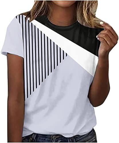 Camiseta listrada de bloqueio de verão de moda feminina