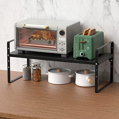 IPEGTOP Organizador de armazenamento de armário expansível, armário de serviço pesado Stand Spice Rack Rack de altura ajustável Riser da despensa de garagem Space Riser para organização de cozinha de balcão, preto, 3 pacote