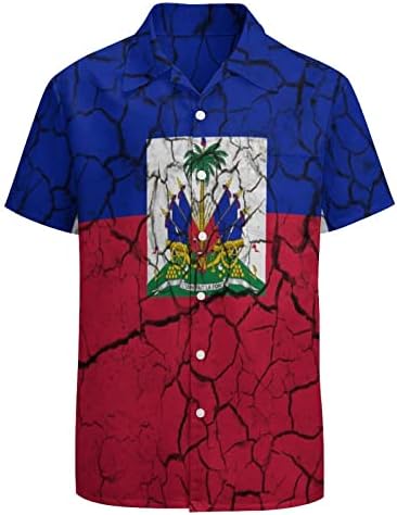 Bandeira do Haiti vintage botão casual de manga curta para baixo de camisa de camisa de camisa de praia para homens