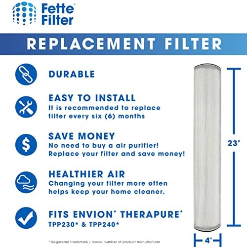 Filtro Fette - Purificador de ar Verdadeiro Filtro HEPA Compatível com Terapia Envion TPP230 & TPP240 Compare com a Parte # TPP240F - pacote de 2