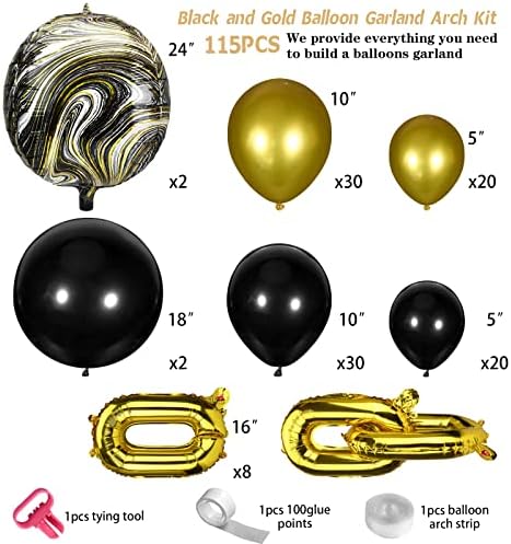 Moukiween preto e dourado Kit de guirlanda de balão, balões pretos e dourados para graduação para o casamento de aniversário