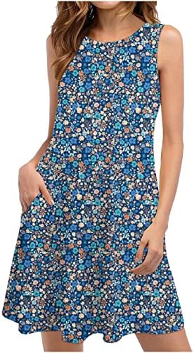Vestido feminino para verão 2023 praia camiseta floral bolsões casuais bolsos de tanque boho