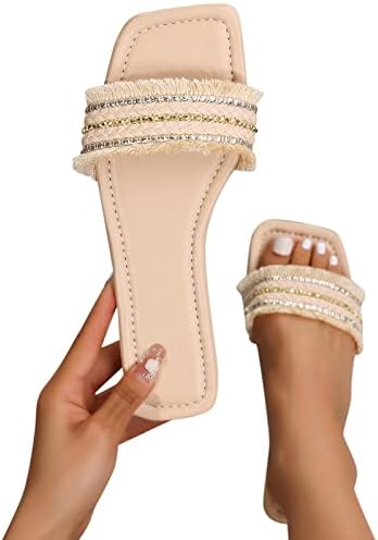 Mulheres lisadas de miçangas de miçangas de chinelos quadrados sandálias de banda da cabeça de fada Fairy Fashion Shoppers Flor Aberto de Sapateiros de verão