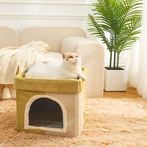 Casa da cama de gato jiupety | 2 em 1 Casas de gatos para gatos internos | Casa grande cúbica de 16 polegadas | DIY | Muitas cores