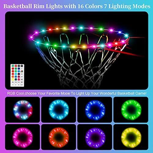 Ajerg LED Basketball Hoop Lights ao ar livre, controle de basquete de controle remoto Luzes de aro com 16 cores 7 modos de iluminação,