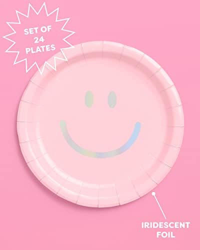 XO, Fetti Smiley Paper Placas - 24 PK, 9 | Decorações de festa de aniversário do pastel feliz, festa de solteira fofa, pratos legais de bolo