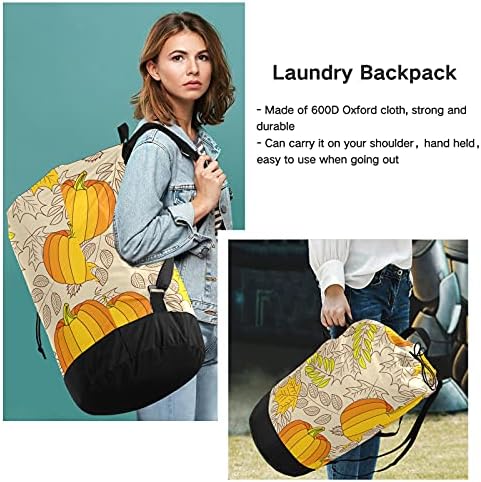 Feliz Dia de Ação de Graças Bolsa de Lavanderia com tiras de ombro para lavanderia Backpack Bag de tração de tração de tração de tração