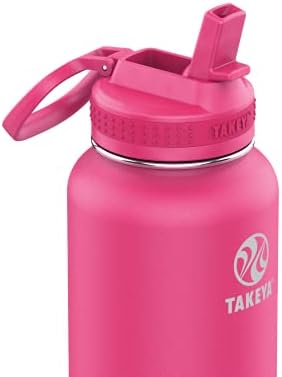 Takeya Pickleball Stainless Stones Isoled Water Bottle com opção de tampa e alça de transporte, 32 oz, backspin rosa