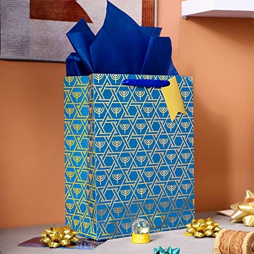 Bolsa de presente do Loveinside Hanukkah com papel de seda e etiqueta para férias, festa - 13 x 10 x 5 , 1 pcs