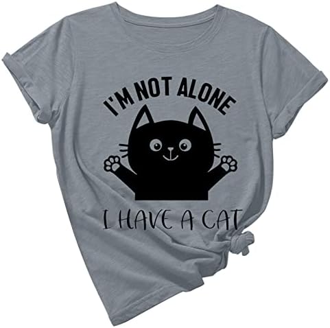 Camisetas de animais fofos de animais fofos Camisetas gatos de letra gráfica relaxada camisetas de blusa de manga curta Camisetas no outono