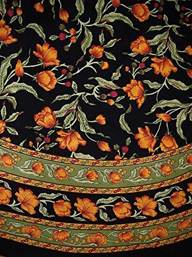 India Arts French Floral redondo toalha de algodão 88 âmbar em preto