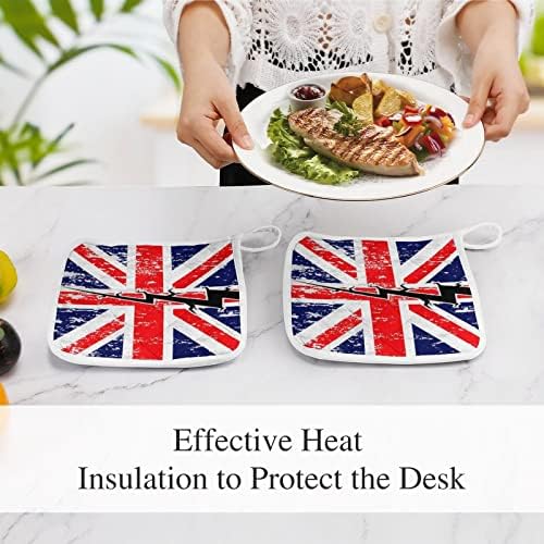 Bandeira do Reino Unido com uma rachadura nos detentores de vaso médio 8x8 PADs quentes resistentes ao calor Potholders Protecção de mesa para cozinha Conjunto de 2 peças