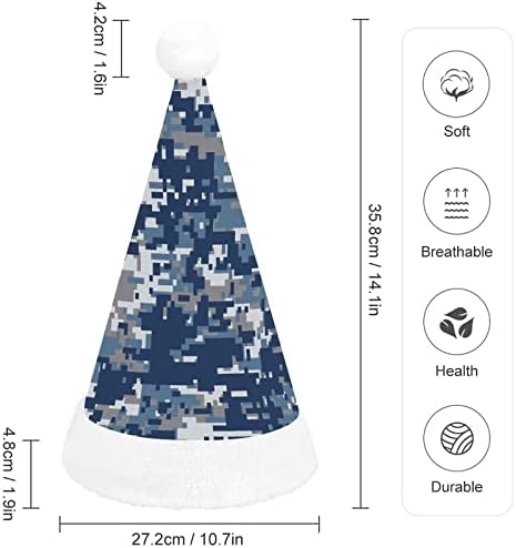 Camuflagem digital azul chapéu de natal macus de pelúcia gorro engraçado para a festa festiva de ano novo de natal