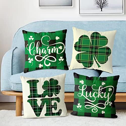 Capas de travesseiros de decoração do dia de St Patricks 18x18 Conjunto de 4 para a decoração do dia de St Patricks Indoor,