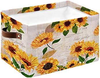 Armazenamento de cesto de armazenamento aquarela de girassóis amarelos Blossom Storage Bin com alças, caixas de armazenamento de