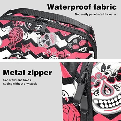 Bolsa de higiene pessoal Kit DOPP pendurado para homens resistentes a água para viajar, Flores de crânio rosa estilo mexicano