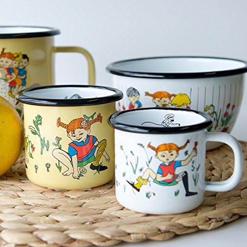 Muurla 1.5 DL de aço esmaltado Pippi e Mr.Nilson Pippi Caneca, branco