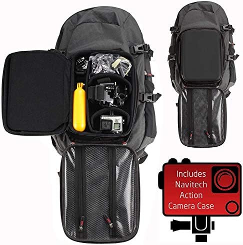 Navitech Action Camera Backpack e Gray Storage Case com tira de tórax integrada - Compatível com a câmera de ação Denver