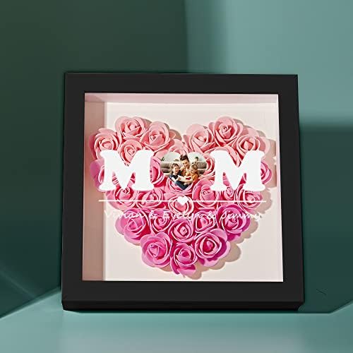 Mamãe personalizada Caixa de sombra de flor 2023 Novo dia das mães quadro Presentes Custom Projetar seu próprio gradiente de foto e texto Pink Preservado Rose Shadow Box Romantic Mothers Day Birthday Gifts for Mom