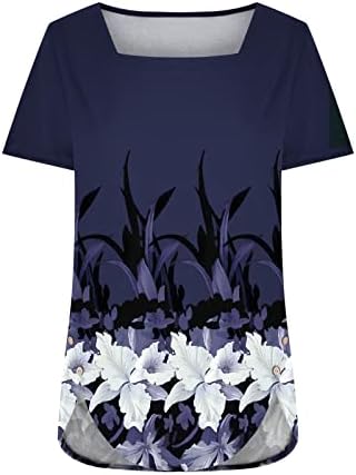 Camisa de verão para mulheres mulheres confortáveis ​​no pescoço quadrado de manga curta botão de manga curta
