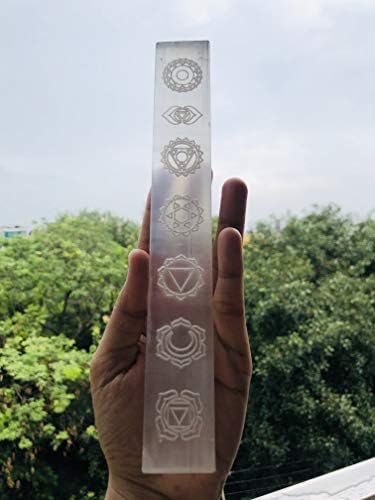 Crystalmiracle selenito grande 7 polegadas gravado bastão cura de cristal reiki feng shui metafísico Gemstone presente