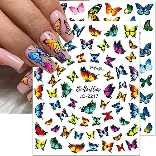Adesivos de unhas de borboleta 3D, adesivos coloridos de arte de borboleta de borboleta florais decalques de unhas de unhas primavera no verão unhas adesivas adesivas de borboleta para pregos femininos diy suprimentos de unhas, 12 folhas/conjunto