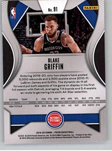 2019-20 Panini Prizm #91 Blake Griffin Detroit Pistons NBA Basketball Trading Card