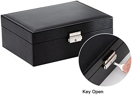 Ladies Jewelry Organizer Box de camada dupla PU Couro com trava Caixa de armazenamento de exibição portátil para anéis, brincos,