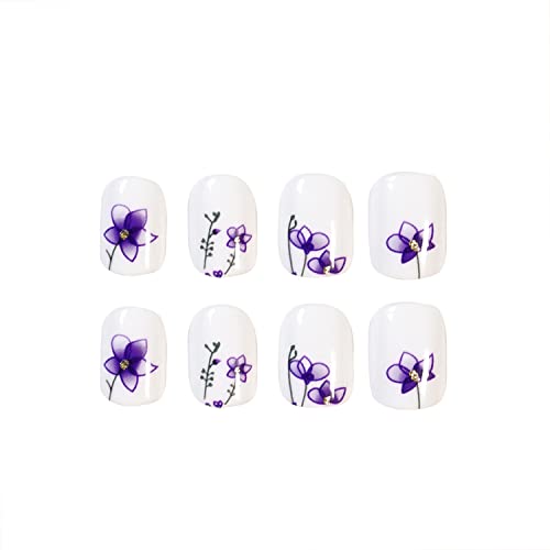 Pressione em unhas curtas quadradas médias docvoeomh, kit de unhas falsas brancas com design de margarida em tinta,