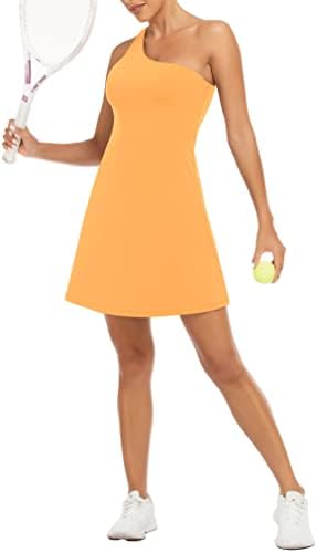 Jafinsy Women One ombro Trening Tennis Dress com sutiã e shorts para exercícios atléticos de golfe