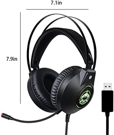 Fone de ouvido para jogos 7.1 Iluminação RGB de cancelamento de ruído com bobina dinâmica de fone de ouvido com fio, interface USB, para PC, PS4, PS5, Switch, Xbox One, Xbox Series X & S, Mobile