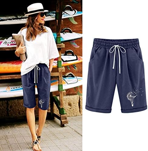 Shorts para mulheres de cintura alta, verão de verão feminino de cintura elástica e elástica Flowy mais shorts com bolso