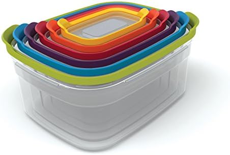 Joseph Joseph Nest Lock Plástico Armazenamento de alimentos Conjunto de contêineres com tampas à prova de vazamentos e ninho de ninho de contêineres de armazenamento de alimentos de plástico com tampas de microondas com tampas seguras, 12 peças, multicoloria