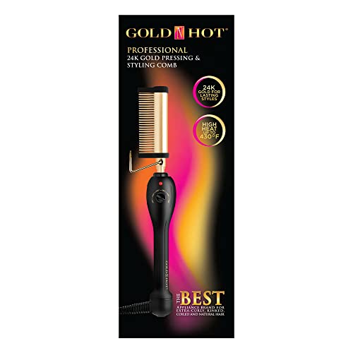 Gold N Hot Professional 24K Gold Pressing & Styling Comb | Ótimo para levantar e endireitar